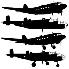 Image showing Collection of different combat aircraft silhouettes.  vector ill