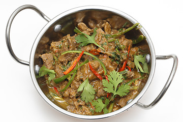 Image showing Spiced lamb with chillies high angle