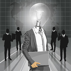 Image showing Lamp Head Man With Laptop