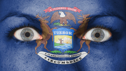 Image showing Close up of eyes with flag