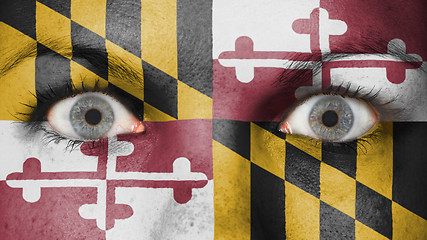 Image showing Close up of eyes with flag