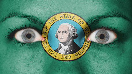 Image showing Close up of eyes with flag