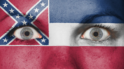 Image showing Close up of eyes with flag