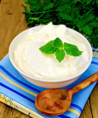 Image showing Yogurt in a white bowl with mint
