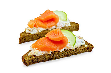 Image showing Sandwiches on bread with salmon and cucumber