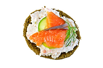 Image showing Sandwich with salmon and cream on top