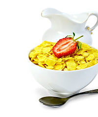 Image showing Cornflakes with milk in a jug