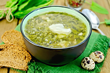 Image showing Soup green of sorrel on the board
