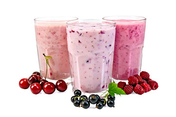 Image showing Milk shakes with berries in glass