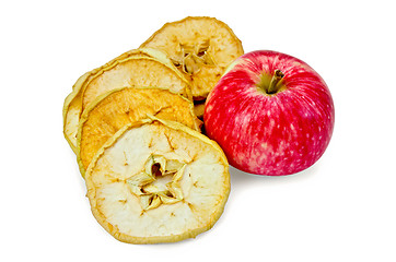 Image showing Apple fresh red and slices of dried
