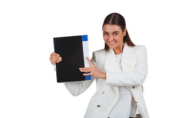 Image showing Attractive cheerful businesswoman with folder