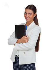 Image showing Attractive cheerful businesswoman with folder