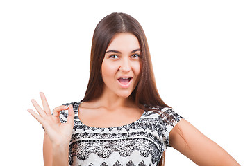 Image showing Attractive young woman showing ok sign