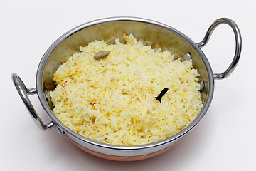 Image showing Saffron rice in a kadai bowl