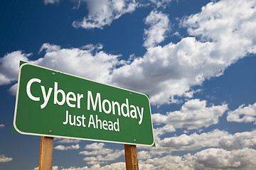 Image showing Cyber Monday Just Ahead Green Road Sign and Clouds