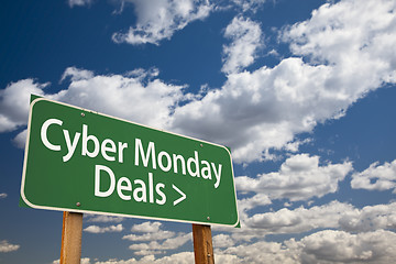 Image showing Cyber Monday Deals Green Road Sign and Clouds