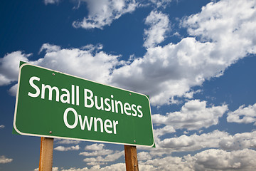 Image showing Small Business Owner Green Road Sign and Clouds