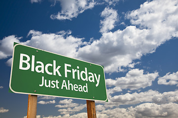 Image showing Black Friday Just Ahead Green Road Sign and Clouds