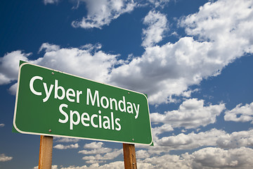 Image showing Cyber Monday Specials Green Road Sign and Clouds