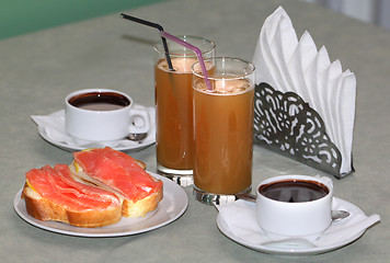 Image showing Cocktails sandwich and hot chocolate