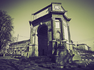 Image showing Vintage sepia Turin Triumphal Arch at Parco Del Valentino, Torin