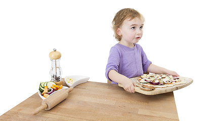 Image showing child with home made pizza