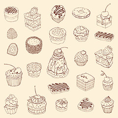 Image showing Set of cute cake. Outline illustration