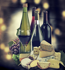 Image showing Wine ,Grape And Cheese