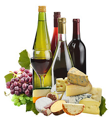 Image showing Wine ,Grape And Cheese