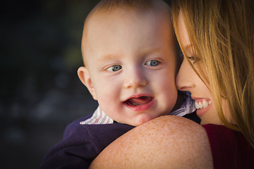 Image showing Cute Red Head Infant Boy Portrait with His Mother