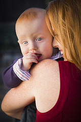 Image showing Cute Red Head Infant Boy Portrait with His Mother