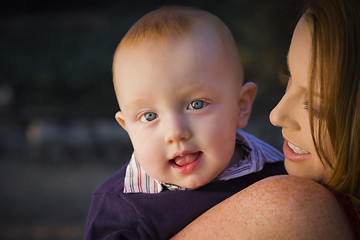 Image showing Cute Red Head Infant Boy Portrait with His Mother