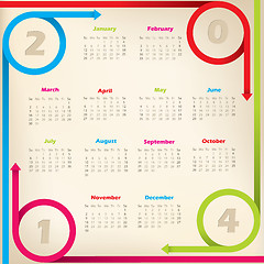 Image showing Cool new 2014 calendar with arrow ribbons