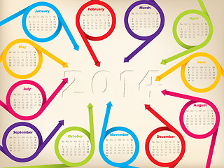 Image showing 2014 calendar design arrow ribbons and shadow year