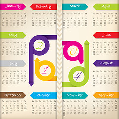 Image showing 2014 calendar with color arrow ribbons