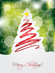 Image showing Green christmas card with scribbled tree