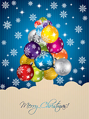 Image showing Blue christmas greeting with tree shaped decorations