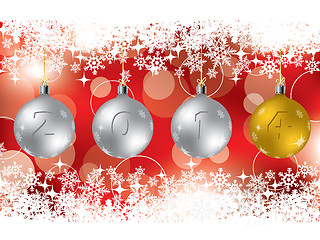 Image showing 2014 decorations on red christmas greeting