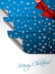 Image showing Blue greeting card with stickers shaping christmas tree