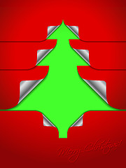 Image showing Red greeting with stickers shaping christmas tree