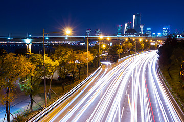 Image showing Busy traffic in Seoul city at night