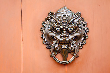 Image showing Metallic Lion statue door lock