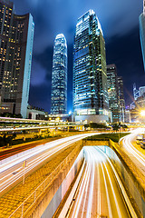 Image showing Busy traffic in Hong Kong at night