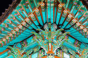 Image showing Traditional paintwork on wooden buildings, dancheong