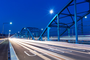 Image showing Busy traffic on highway at night