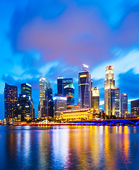 Image showing Urban cityscape in Singapore at night