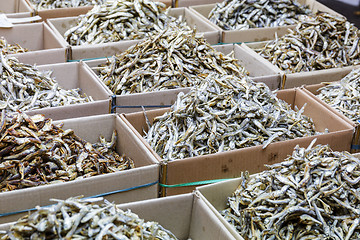 Image showing Dried anchovy fish for sell in market