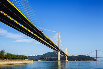 Image showing Suspension bridge in Hong Kong at day time