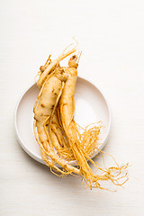 Image showing Fresh ginseng on the white bowl