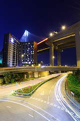 Image showing Traffic trail in Hong Kong at night